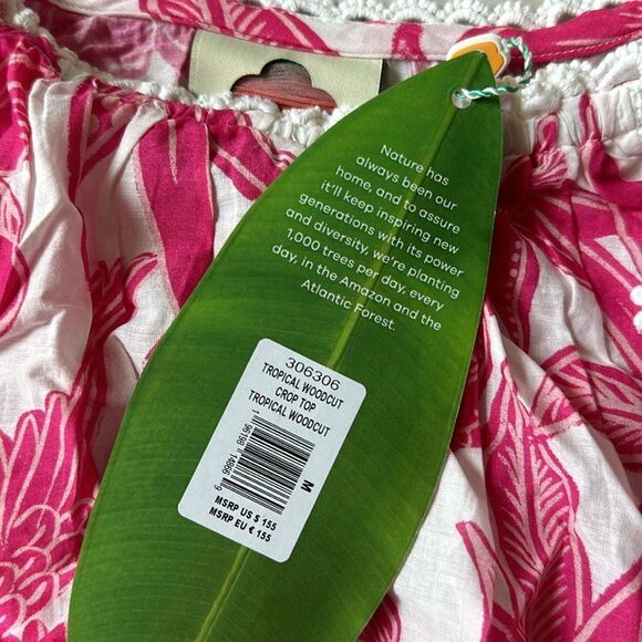 FARM RIO Tropical Woodcut cropped top Size M‎ in Pink/White NWT - Picture 8 of 9